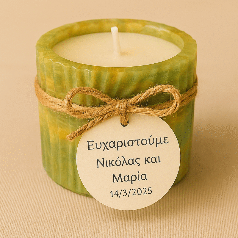 Μπομπονίερα Κερί Γάμου/Βάφτισης με Ετικέτα