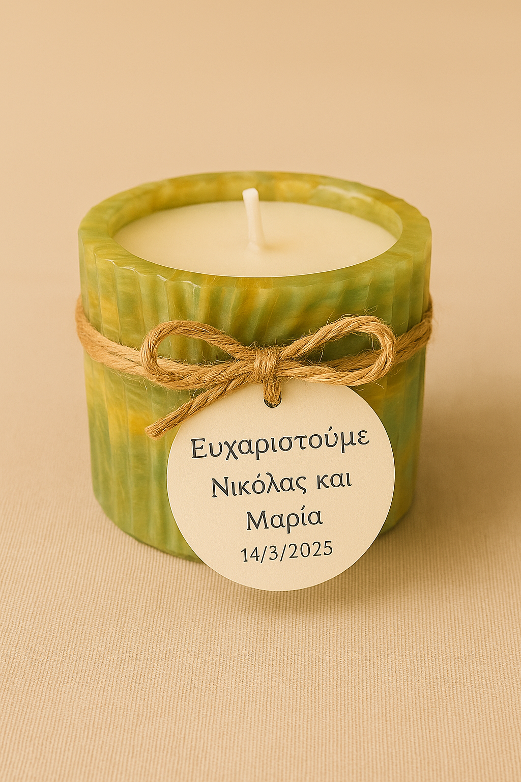 Μπομπονίερα Κερί Γάμου/Βάφτισης με Ετικέτα