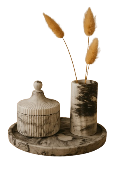 Σετ με στρογγυλό πιατάκι βαζάκι και κερι