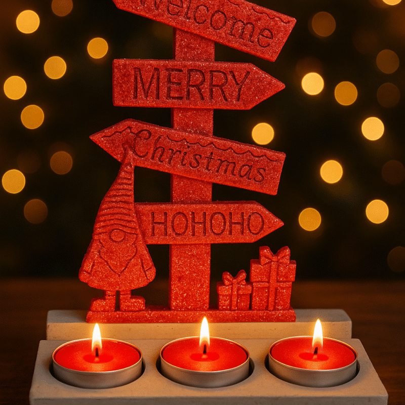 Χριστουγεννιάτικη Πινακίδα με βάση για κεριά 3 Θέσεων