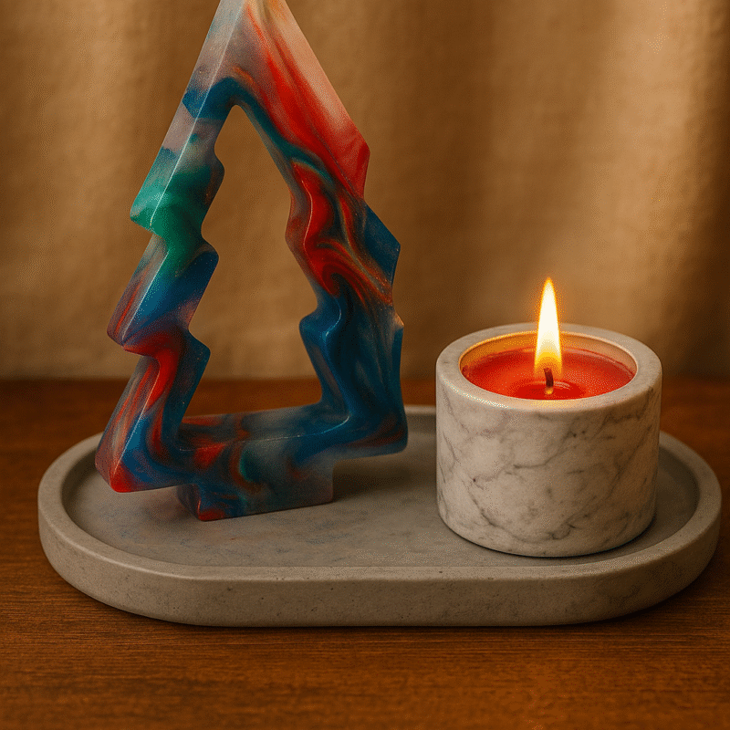 Οβάλ δίσκος με κερί και Χριστουγενιατικο Δέντρο