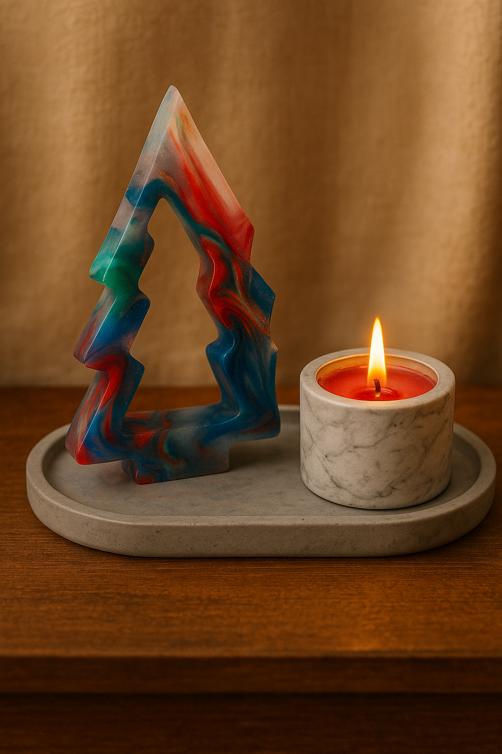 Οβάλ δίσκος με κερί και Χριστουγενιατικο Δέντρο