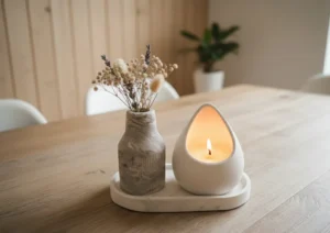 Σετ δοχείο σταγόνα με κερί και Mini Βάζο σε Μαρμάρινο Δίσκο