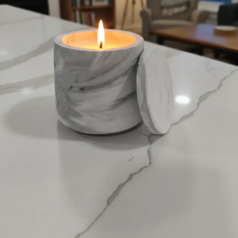 Μπομπονιέρα Marble Circle – Χειροποίητο Κυλινδρικό Δοχείο με Αρωματικό Κερί Σόγιας