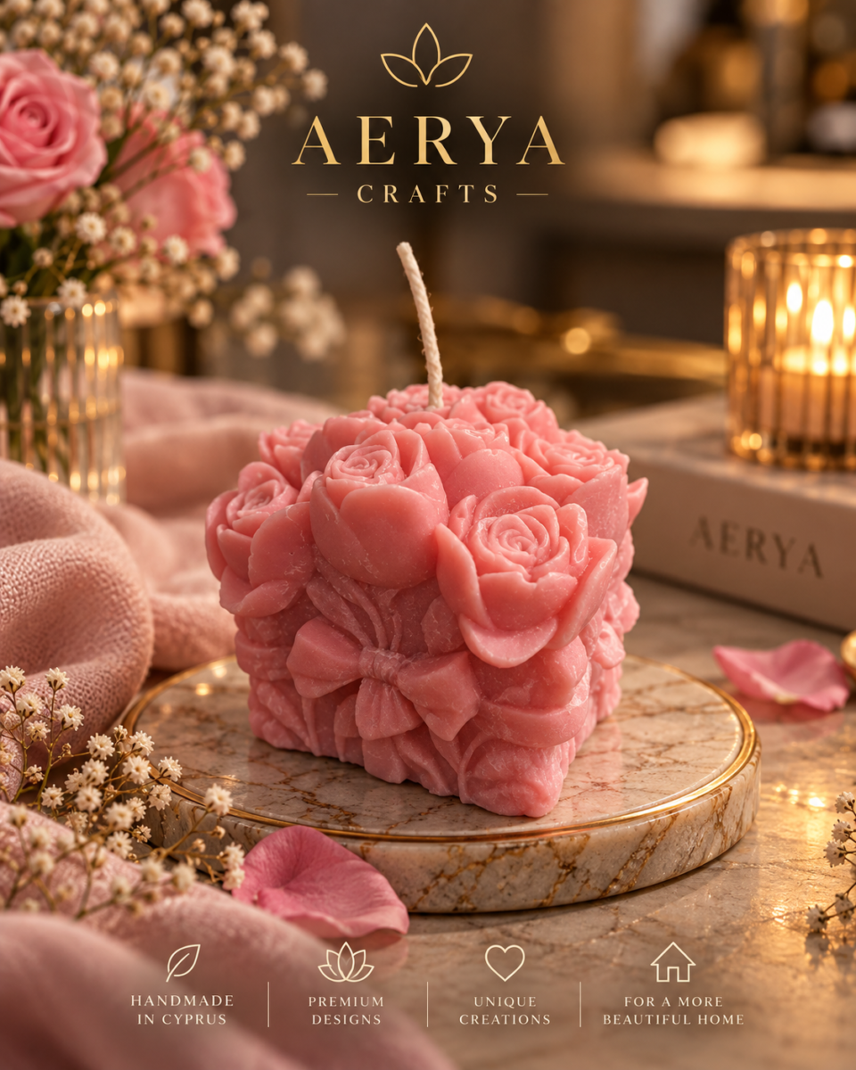 Χειροποίητο ροζ κερί τριαντάφυλλο AERYA Crafts
